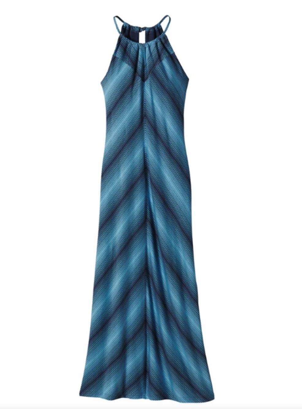 Patagonia Kamala Keyhole Dress Blue Geometric Design Maxi XS Resortwear